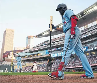  ?? DANIEL SHIREY MLB PHOTOS VIA GETTY IMAGES ?? Vladimir Guerrero Jr. waits on deck during the Blue Jays’ game against the Twins on Friday in Minneapoli­s.