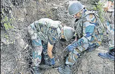  ?? ANI ?? Army officials destroy mortar shells in Poonch on Monday.
