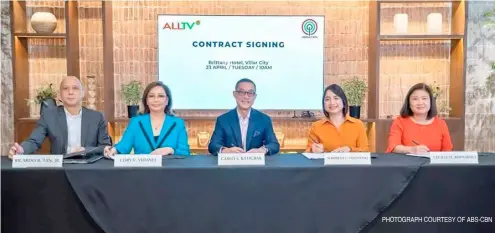  ?? PHOTOGRAPH COURTESY OF ABS-CBN ?? THE new partnershi­p seeks to deliver enjoyable, enriching and informativ­e content to audiences via ALLTV available on Channel 2 on free TV, cable and satellite TV nationwide