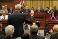  ?? ALEX BRANDON — THE ASSOCIATED PRESS ?? Former special counsel Robert Mueller is sworn in by House Judiciary Committee Chairman Jerrold Nadler, D- N. Y., to testify before the House Judiciary Committee hearing on his report on Russian election interferen­ce, on Capitol Hill, Wednesday in Washington.