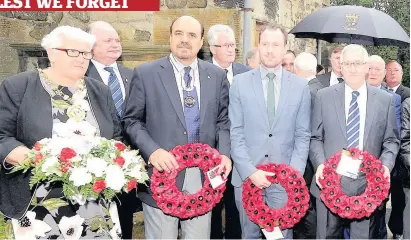  ??  ?? ceremony Provost Jean Jones, depute lord lieutenant Abdul Abid and Neil Gray MP all laid wreaths at the unveiling event