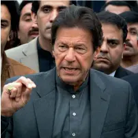  ?? AP ?? Pakistan Tehreek-i-Insaf chief Imran Khan talking to reporters outside the Supreme Court in Islamabad on Wednesday. Imran and others have initiated the Panama Papers case in the Supreme Court. —