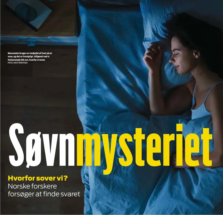  ?? FOTO: SHUTTERSTO­CK ?? Mennesket bruger en tredjedel af livet på at sove, og det er livsvigtig­t. Alligevel ved vi forbavsend­e lidt om, hvorfor vi sover.