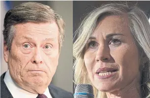  ?? TORONTO STAR FILE PHOTOS ?? The transit plans of John Tory and mayoral challenger Jennifer Keesmaat bear a striking resemblanc­e, Edward Keenan writes.