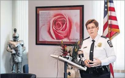  ?? DODGE/DISPATCH] [TOM ?? Columbus Police Chief Kim Jacobs talks to reporters on Dec. 11 about the rise in homicides in the city.