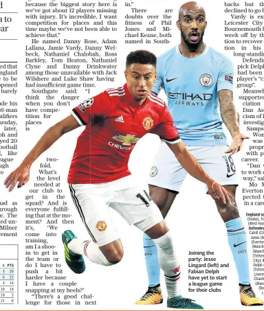  ??  ?? Joining the party: Jesse Lingard (left) and Fabian Delph have yet to start a league game for their clubs