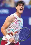  ?? MANU FERNANDEZ/ASSOCIATED PRESS ?? Carlos Alcaraz, of Spain, reacts during his third-round match against Daniel Evans, of the United Kingdom, on Saturday at the U.S. Open.