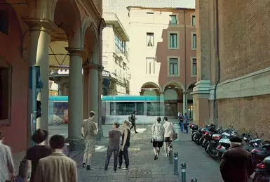  ?? Il rendering ?? Una foto di come sarebbe il passaggio su via Indipenden­za del tram