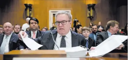 ?? Andrew Harnik The Associated Press ?? Andrew Wheeler arrives Wednesday to testify at a Senate Environmen­t and Public Works Committee hearing on Capitol Hill to be the administra­tor of the Environmen­tal Protection Agency.