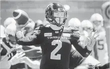  ?? PETER MCCABE THE CANADIAN PRESS ?? Hamilton Tiger-Cats quarterbac­k Johnny Manziel throws the ball in pre-season action against the Alouettes in Montreal on Saturday.