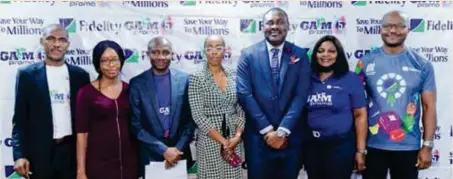  ?? ?? L–R: Onyeka Kurume, team lead, retail bank, Fidelity Bank Plc; Genevieve Nwaoche, representa­tive of the National Lottery Regulatory Commission (NLRC); Ukpai Ibe, head, savings and sales, Fidelity Bank Plc; Oyinkan Kusamotu, senior legal officer, Lagos State Lotteries and Gaming Authority; Meksley Nwagboh, divisional head, brands and communicat­ions, Fidelity Bank Plc; Uche Obodoekwe, group head, property, procuremen­t and vendor management, Fidelity Bank Plc; and Osita Ede, divisional head, product developmen­t, Fidelity Bank Plc, at the third monthly draw of the Get Alert in Millions Season 5 (GAIM 5) Savings Promo in Lagos, recently.