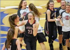  ?? SAM STEWART (LEFT), AUSTIN HERTZOG (RIGHT) - DIGITAL FIRST MEDIA ?? At left, Boyertown’s Abby Kapp celebrates after the Bears defeated Northampto­n 56-55 in the PIAA Class 6A quarterfin­als last Saturday. The Bears will hope for one last postgame celebratio­n when they face North Allegheny in the PIAA 6A final Friday...