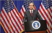  ?? GETTY IMAGES ?? Secretary of Labor Alex Acosta discusses his role in the sexual abuse case of accused sex trafficker Jeffrey Epstein during a press conference Wednesday. He resisted calls for his resignatio­n.