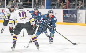  ??  ?? Stars’ Matt Whyte battles against Storm’s Paul Phillips. The Dundee outfit will have to keep working hard in this weekend’s games.