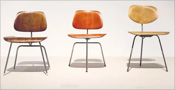  ?? TRISTAN FEWINGS — GETTY IMAGES ?? The post-World War II designs of Ray and Charles Eames shaped a new lifestyle for the nation. These molded plywood chairs are highlighte­d in “The World of Charles and Ray Eames” exhibit opening Oct. 13 at the Oakland Museum of California.