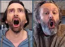  ??  ?? Laugh out loud: David Tennant and Michael Sheen ham it up in Staged