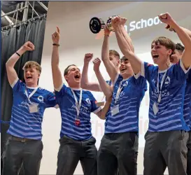  ?? ?? Adventum Racing team celebrate having been crowned ‘Medtronic National champions’ at the finals of this year’s F1 in Schools Ireland competitio­n.