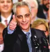  ?? AP FILE PHOTO ?? Chicago Mayor Rahm Emanuel celebrates after winning in a runoff election for a second term in 2015. Emanuel’s tenure has been tumultuous, with rampant crime and a high-profile police shooting.
