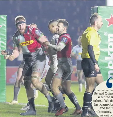  ??  ?? Quins’ James Chisolm celebratin­g the late match-winning try against Wasps in January