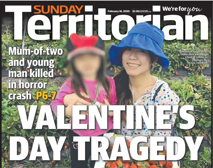  ?? Picture: FACEBOOK ?? Palmerston mother-of-two Evelin Kwok was killed in a head-on collision on Valentine’s Day