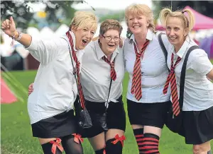  ??  ?? School’s out for summer. From left: Liz Smith, Shirley Johnstone, Maire Hunter and Mhairi Stevenson in the glamping campsite.