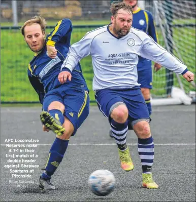  ?? Picture: Alan Langley FM4713222 ?? AFC Locomotive Reserves make it 7-1 in their first match of a double header against Shepway Spartans at Pitchside