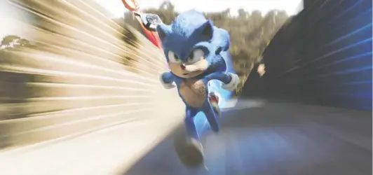  ?? PARAMOUNT PICTURES/SEGA OF AMERICA ?? Sonic, voiced by Ben Schwartz, in “Sonic the Hedgehog.”