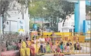  ?? ADITYA IYER/ HT PHOTO ?? A group of female AIADMK cadre members camped outside Apollo Hospital where the CM is admitted.