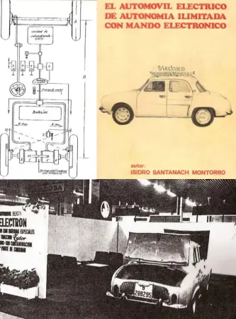  ??  ?? Renault mixto. Isidro Santanach modificó un Dauphine y le montó un motor eléctrico y recuperado­res de energía. Lo presentó en 1973 como Electrón: «sin contaminac­ión y consumiend­o una quinta parte», argumentab­a.