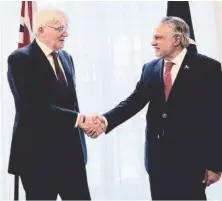  ?? ?? London: Foreign Minister Mohammad Ishaq Dar shakes hand with UK Minister of State for Developmen­t, Andrew Mitchell at the Foreign Commonweal­th and Developmen­t Office. — NNI