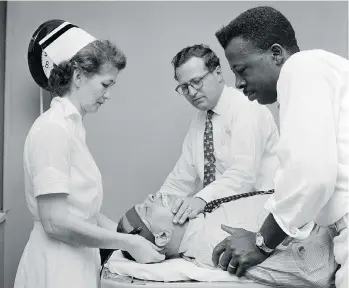  ?? CARL PURCELL/THREE LIONS/GETTY IMAGES ?? A patient at undergoes electro-convulsive therapy (ECT) in 1955. Douglas Todd’s father Harold had numerous ECT treatments at Riverview Hospital in the 1950s. Developed in the 1930s, this procedure uses electrical currents that are passed through the...