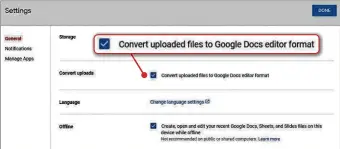  ??  ?? Tick this option to automatica­lly convert and store files in the same Google Drive folder