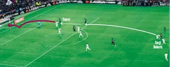  ??  ?? Gol de Suárez (Minuto 83) De nuevo los mismos protagonis­tas de la jugada anterior. Roberto aprovecha un error de Ramos para asistir a Luis Suárez, que supera a Courtois con una sutil vaselina