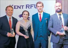  ??  ?? Student Volunteer Award winner Phil Mooney with Jack Green and runners-up Rhys Amos and Alison Dolan, and far right, Emma Alleyne