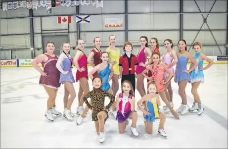  ?? KEVIN ADSHADE/THE NEWS ?? These Mariposa East skaters performed well at the recent Rob McCall Memorial. In front are Katelyn Li, Madison Fortune and Addison Dunphy. In middle row are Mallory Matlock, Cameron Boulter and Brooke Pennington. In back from left are Kaycee Murdock,...