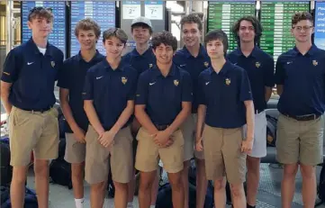  ?? Paul Palko photo ?? A Central Catholic freshman crew team recently competed in the U.S. Rowing Youth National Championsh­ips in Sarasota, Fla., and ended up ninth in the country in U17. From left to right: Will Palko, John P. McGinley, Jacob Harvey, Oliver Rivers, Matthew Aluise, John C. McGinley, Louis Bonasso, Liam McAndrews and Everett Sargent.