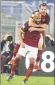  ??  ?? Roma’s Maicon (left) celebrates with his teammate Miralem Pjanic after he scored during a Serie A soccer match between Roma and Udinese, at Rome’s Olympic Stadium, Oct 28.
(AP)