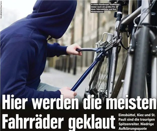  ??  ?? In vielen Hamburger Stadtteile­n immer noch ein großes Problem: Fahrraddie­be und ihre Hintermänn­er