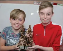  ??  ?? Junior players Kane Desmond received the Top Goalscorer Award and Conor Massey the Best Defender accolade.