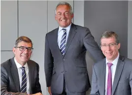  ??  ?? >
From left: Managing director of GBR Phoenix Beard Simon Farrant; chief executive of Savills UK and Europe Mark Ridley; head of Savills Birmingham Barry Allen