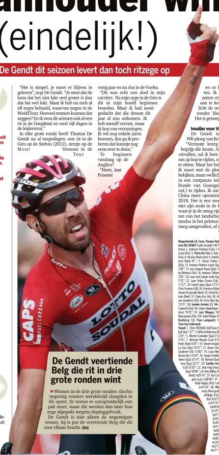  ?? FOTO PHOTO NEWS ?? Eindeloos proberen levert eindelijk resultaat op voor Thomas De Gendt.