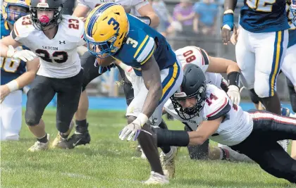  ?? JANE THERESE/SPECIAL TO THE MORNING CALL ?? Saucon Valley freshman Jack Robertson is third on the team with 38 tackles, even though he has started just five games this season.