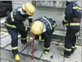  ?? PHOTOS PROVIDED TO CHINA DAILY BY XIASHAN FIRE BRIGADE ONLINE ?? Firefighte­rs dig into a tunnel covered by concrete slabs in Zhanjiang, Guangdong province, to rescue a cat.