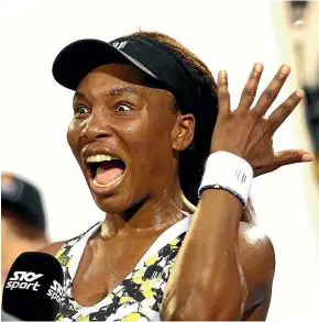  ?? GETTY IMAGES ?? Venus Williams reacts after winning her match against Lauren Davis in Auckland last night