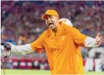  ?? VASHA HUNT/ASSOCIATED PRESS ?? Tennessee football coach Jeremy Pruitt yells at the officials during a game against Alabama in October of 2019. Tennessee fired Pruitt on Monday.