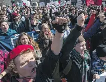  ?? DARIO AYALA/MONTREAL GAZETTE FILES ?? Students take part in a march against austerity outside UQAM during a one-day strike in 2014.