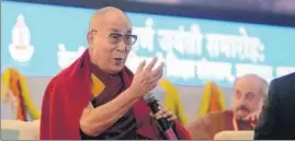  ?? HT ?? The Dalai Lama makes a point at a seminar in Sarnath.