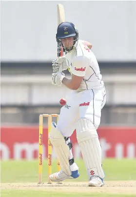  ?? Picture: Gallo Images ?? CAPTAIN’S KNOCK. Knights skipper Theunis de Bruyn scored 190 in their Sunfoil Series match against the Dolphins in Bloemfonte­in yesterday.