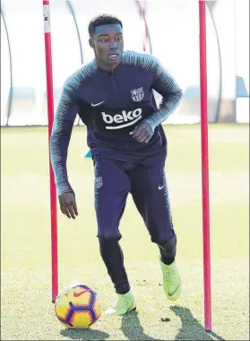  ?? FOTO: FCB ?? Wague, concentrad­o en el entrenamie­nto del primer equipo Ya puede debutar