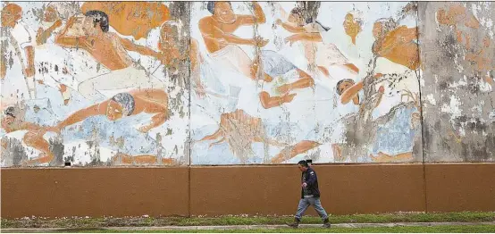  ?? Houston Chronicle file ?? “The Rebirth of Our Nationalit­y” mural, by famed muralist Leo Tanguma, depicts the Chicano Movement and has been an icon in the East End since 1973.